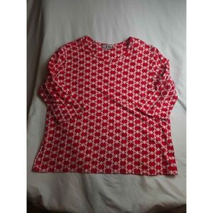 N Touch Red White Geometric Circle‎ Print 3/4 Sleeve Top Womens XL
